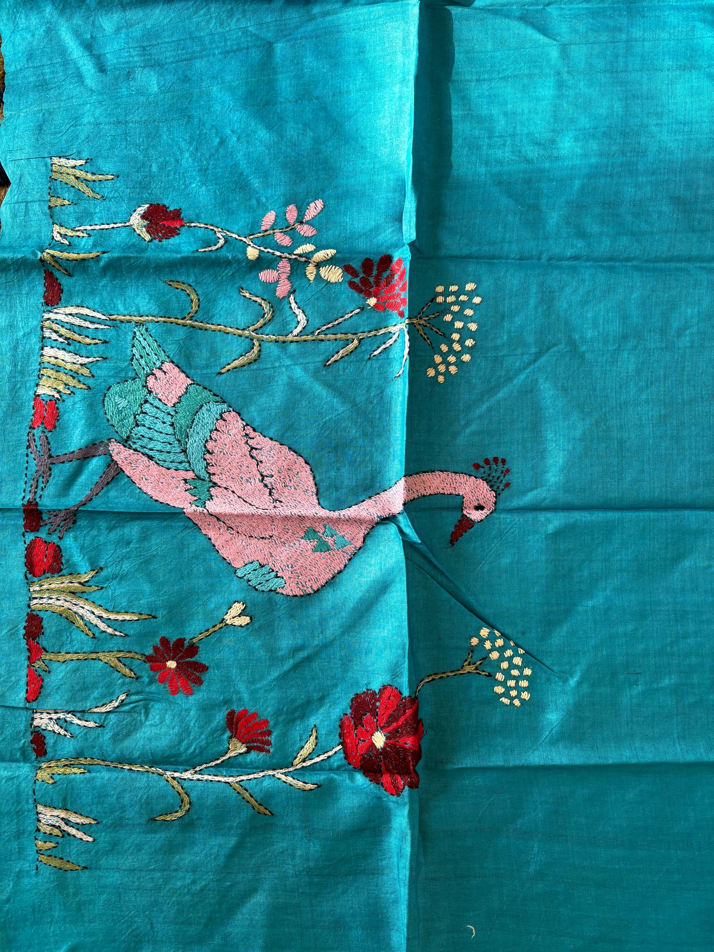 Kantha Stitch Pure Silk Blouse Piece