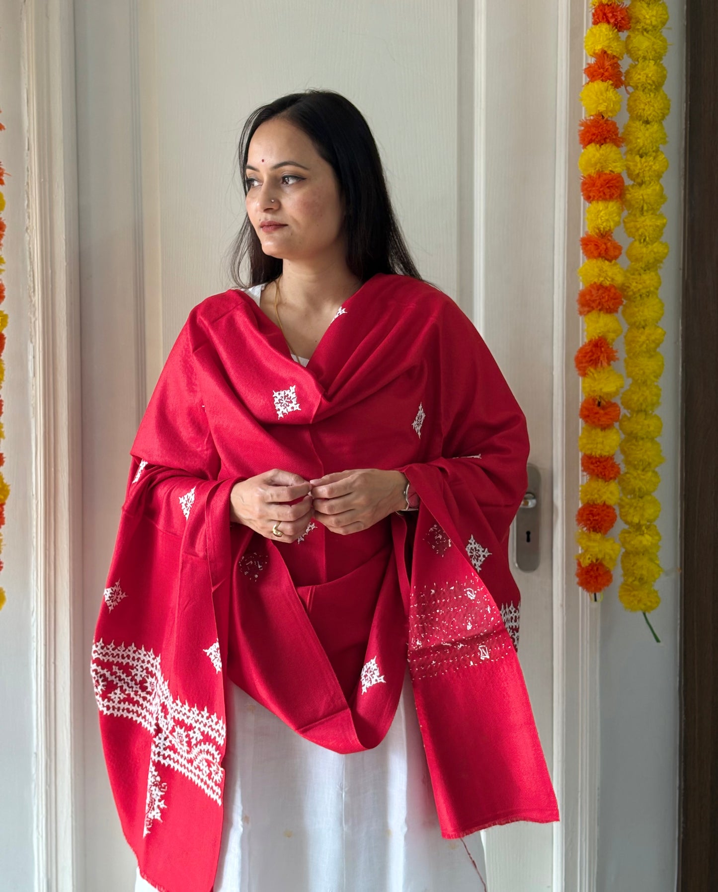 Gujrati Stitch Hand Embroidered Woollen Warm Shawl