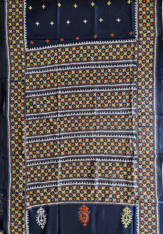 Gujrati Stitch/Kutch Hand Embroidered Art Silk Saree