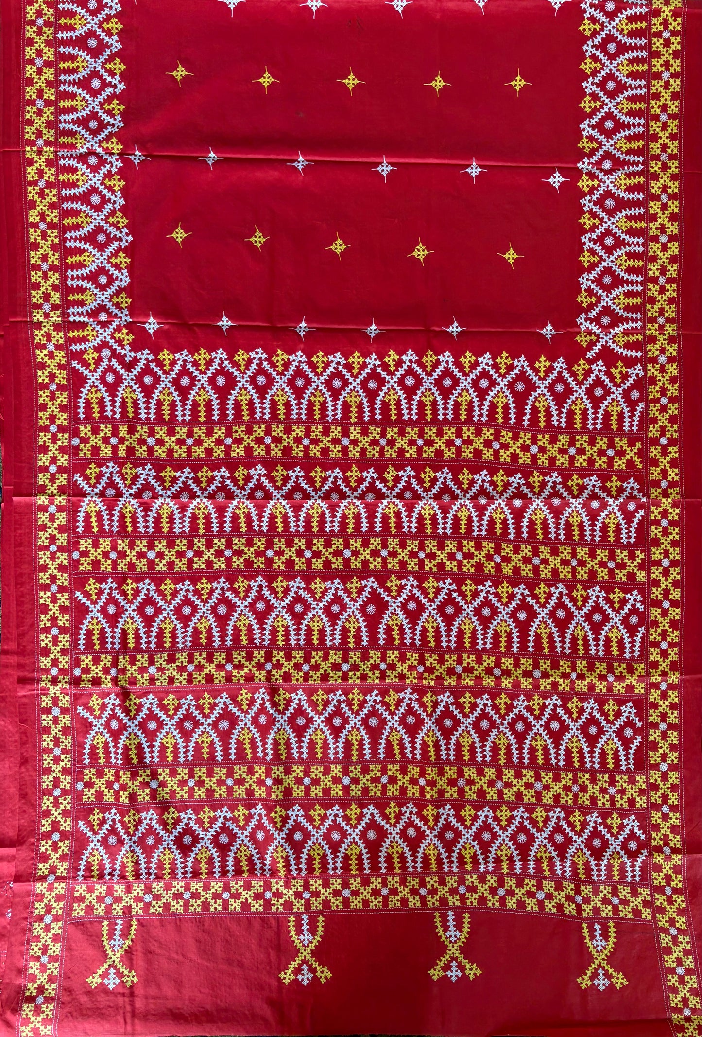 Gujrati Stitch/Kutch Hand Embroidered Art Silk Saree