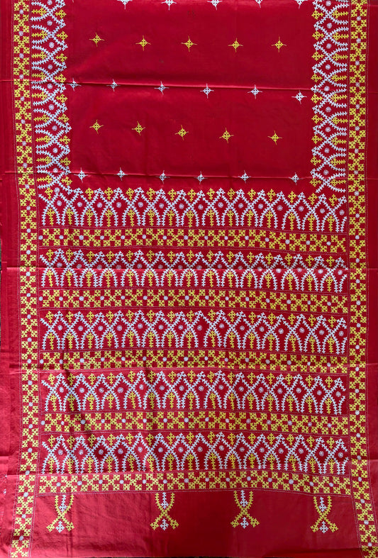 Gujrati Stitch/Kutch Hand Embroidered Art Silk Saree