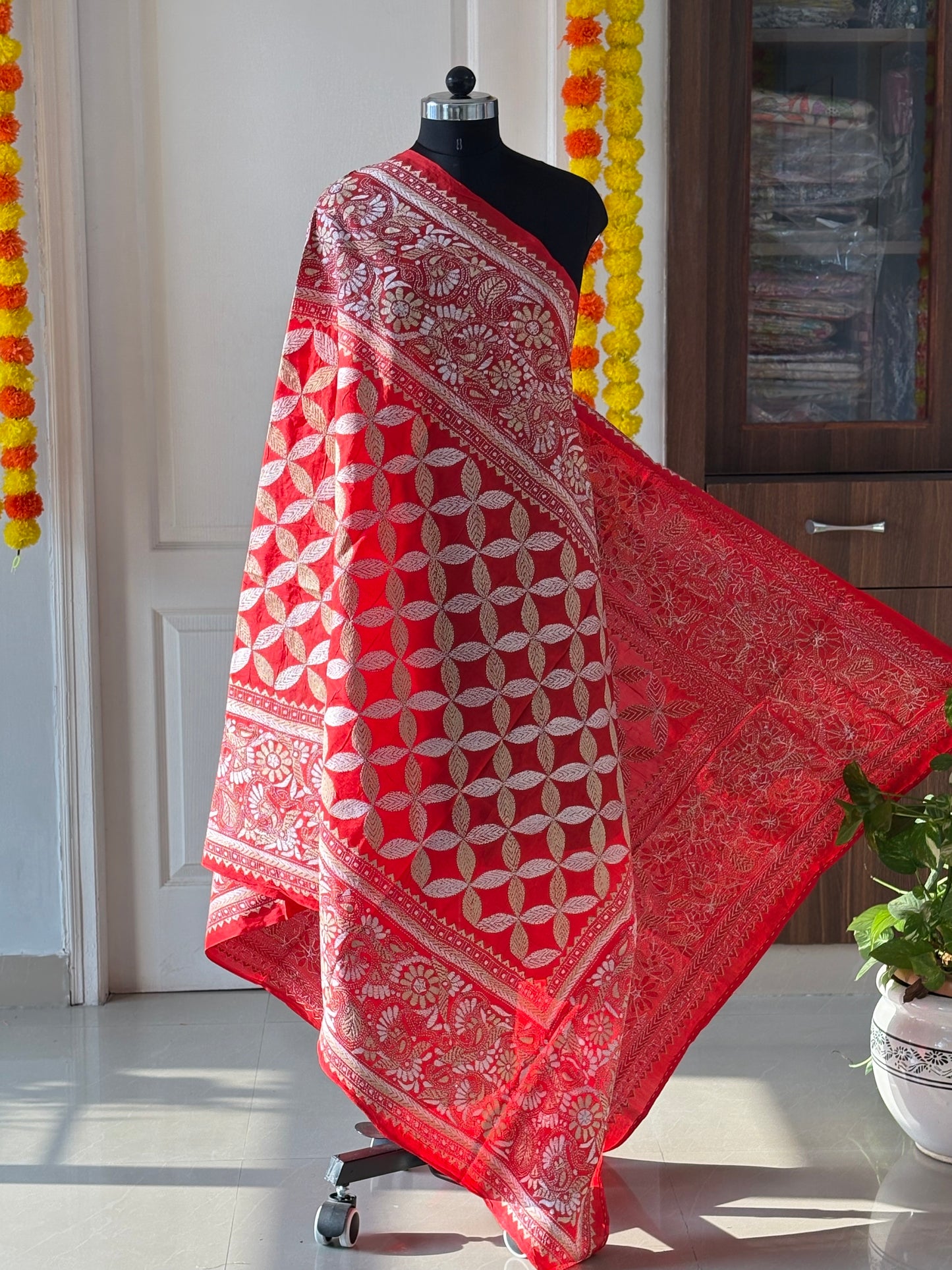 Kantha Stitch Hand Embroidary Full Work Pure Banglore Silk Dupatta