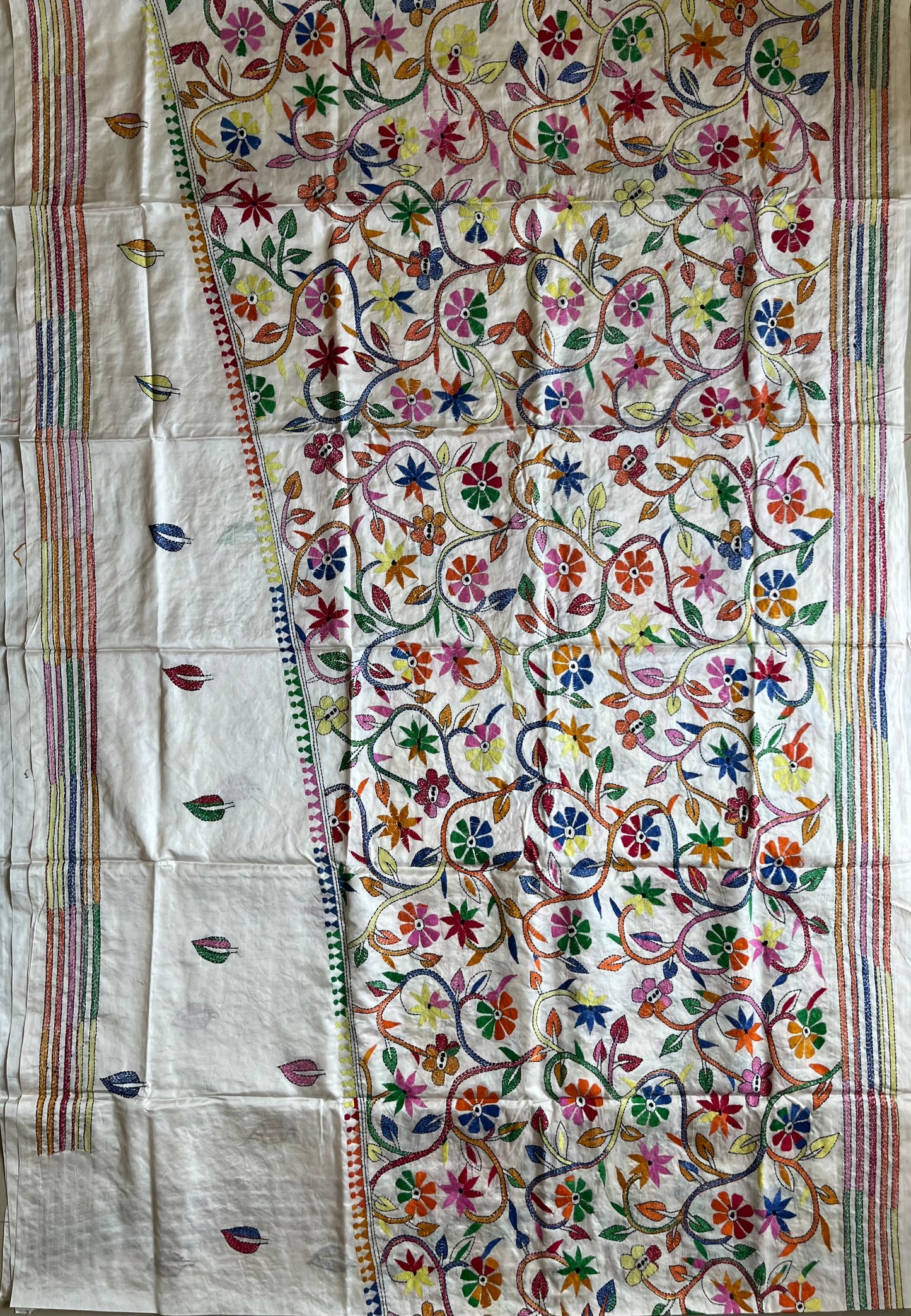 Kantha Stitch Hand Work Embroidered Art Silk Saree With Blouse