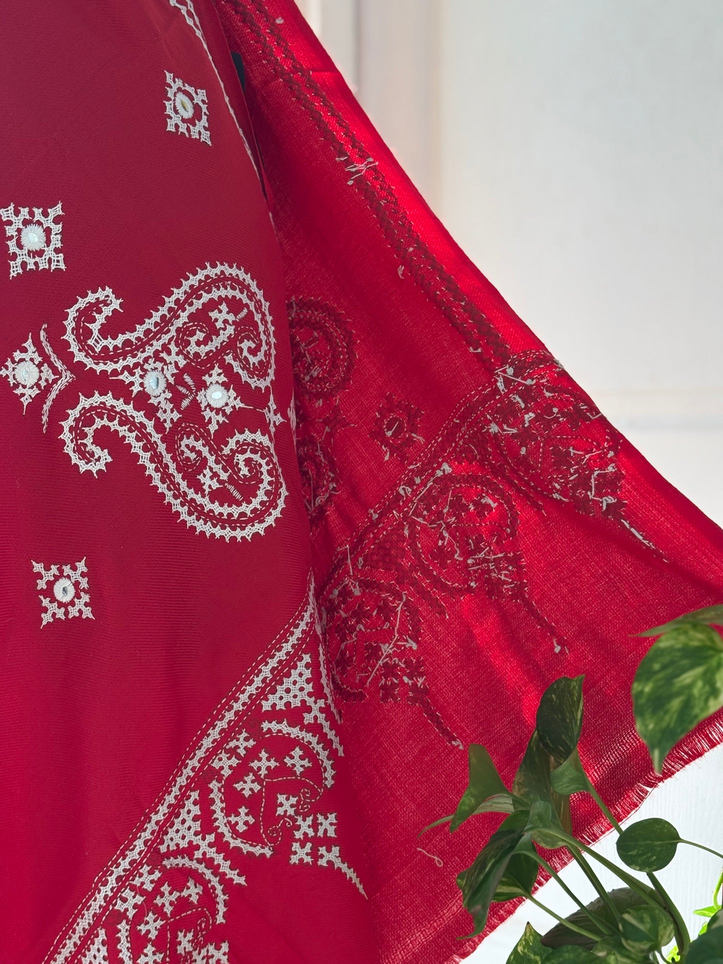 Gujrati Stitch Hand Embroidered Woollen Warm Shawl