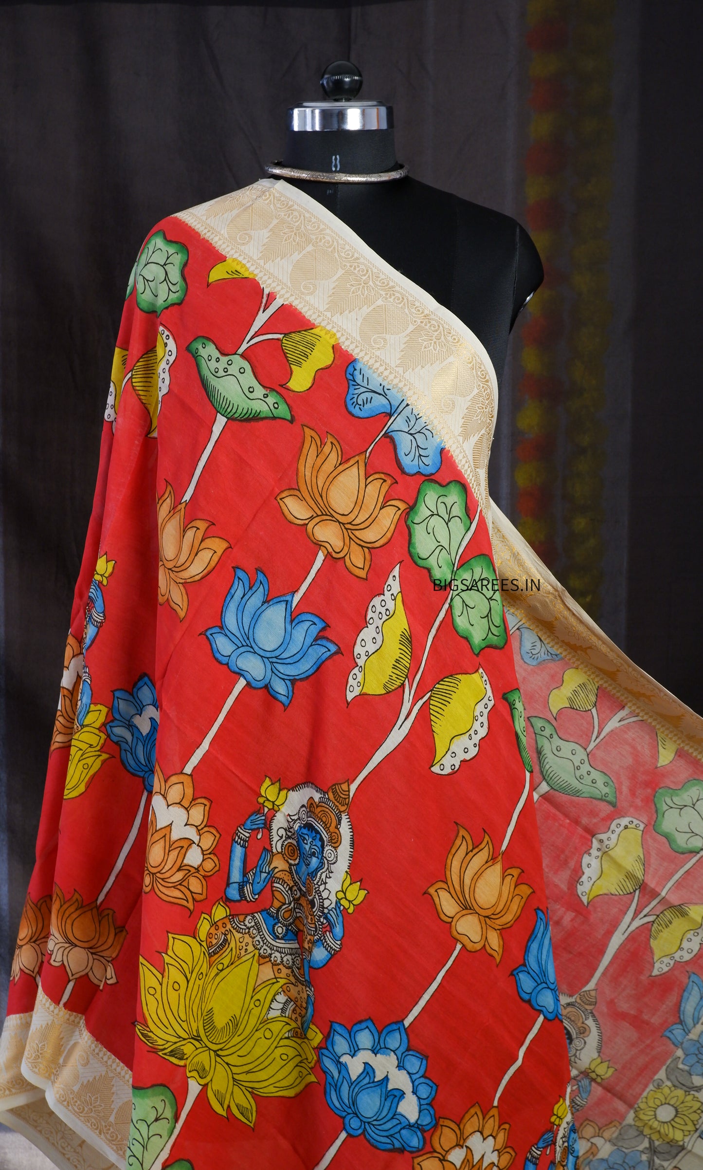 Pen Kalamkari hand painted Banglore Silk Dupatta