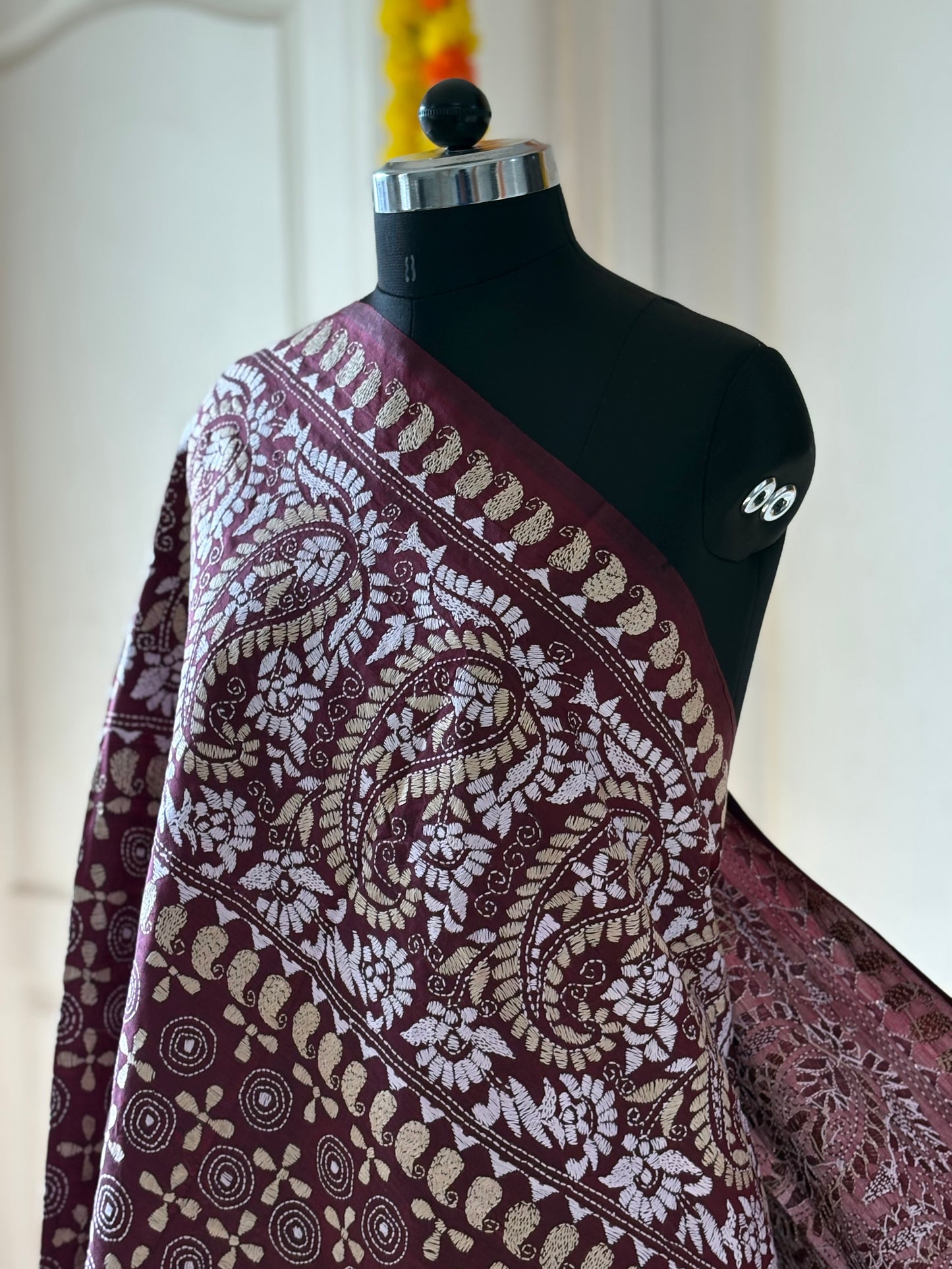 Kantha Hand Embroidary Full Work Pure Banglore Silk Dupatta. (With Silk Mark)