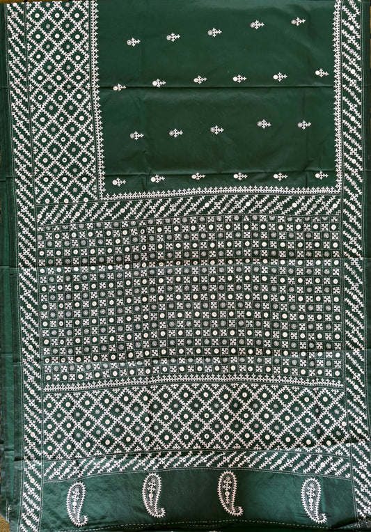 Kutchi/Gujarati Hand Embroidered Saree  | Blended Bangalore Silk / Art Silk |