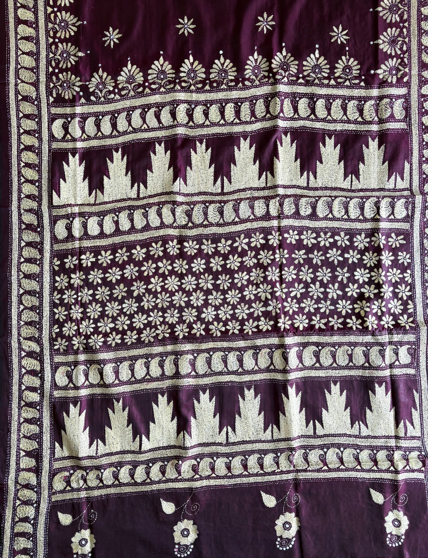 Kantha Stitch Hand Embroidered Saree| Blended Bangalore Silk / Art Silk | Purple