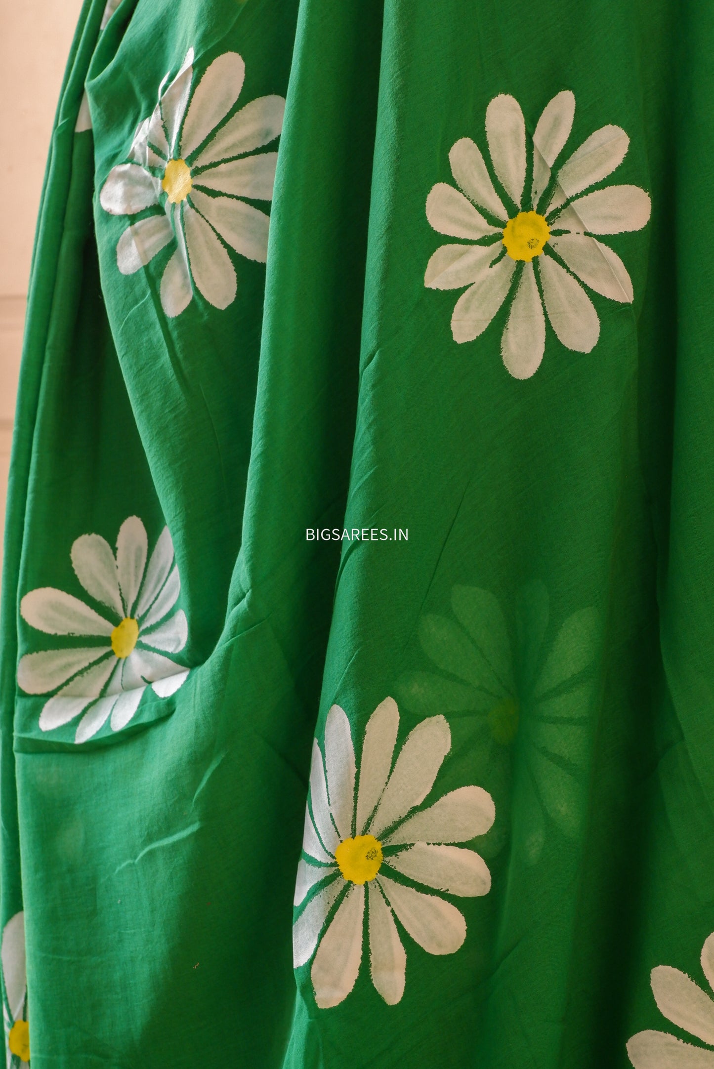 Hand Painted Mul Cotton Saree with Blouse | Green