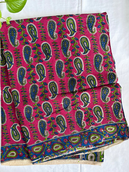 Kalamkari printed malmal cotton Saree with blouse