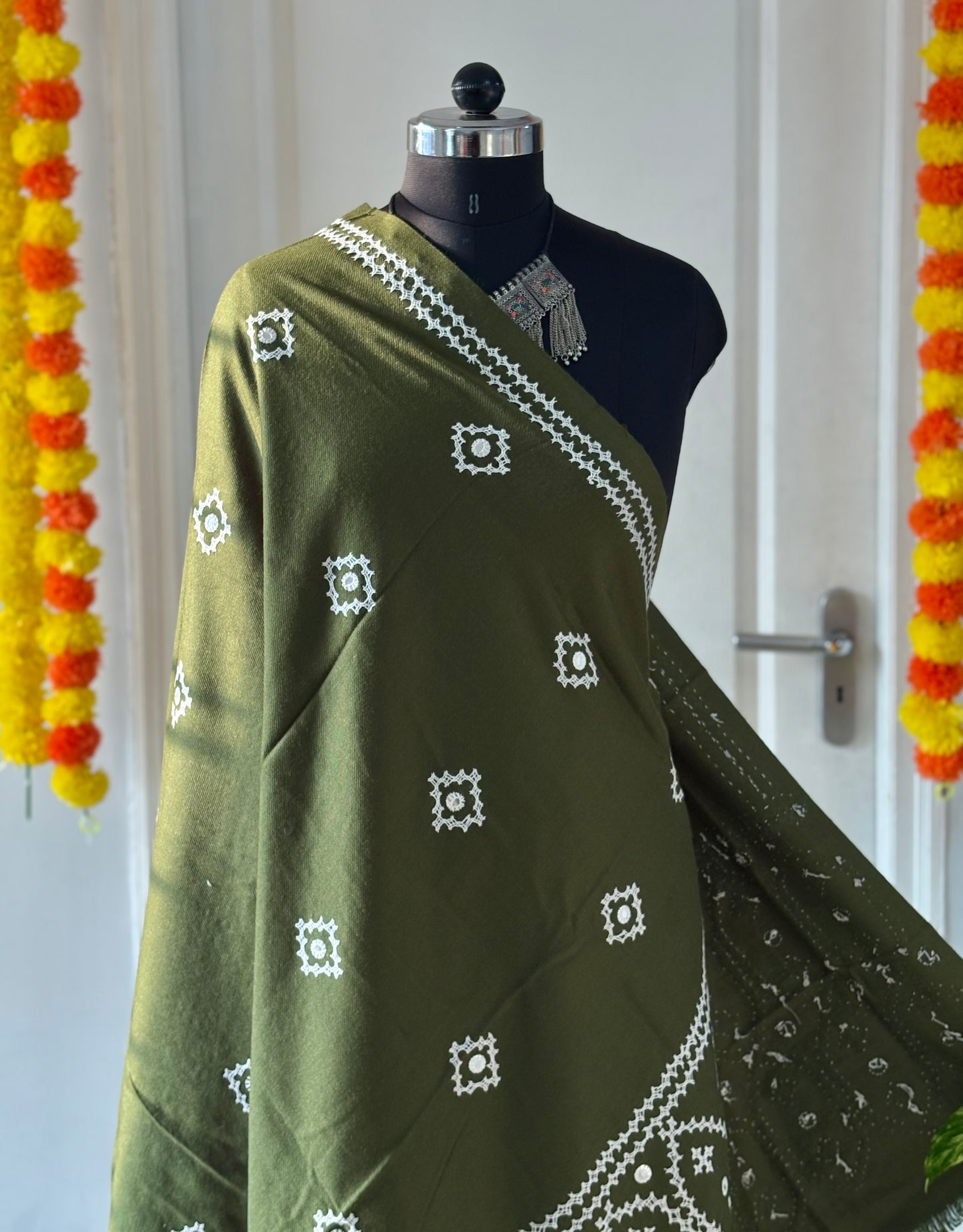 Gujrati Stitch Hand Embroidered Woollen Warm Shawl