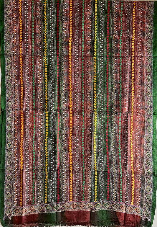 Kantha Hand Embroidary Full Work Tye Dye Semi Tusshar Silk Dupatta