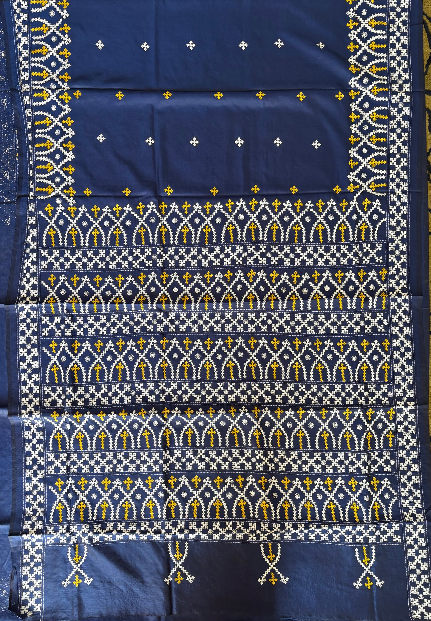 Gujrati Stitch/Kutch Hand Embroidered Art Silk Saree