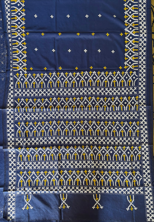 Gujrati Stitch/Kutch Hand Embroidered Art Silk Saree