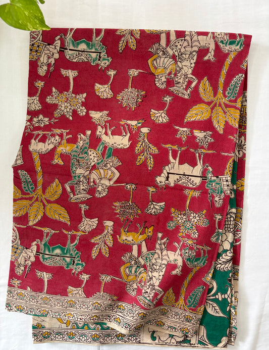 Kalamkari printed malmal cotton Saree with blouse