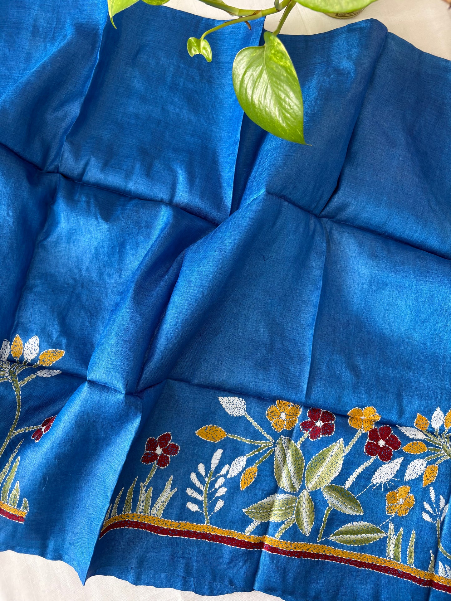 Kantha Stitch Pure Tassar Silk Blouse Piece