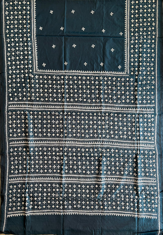 Gujrati Stitch/Kutch Hand Embroidered Art Silk Saree