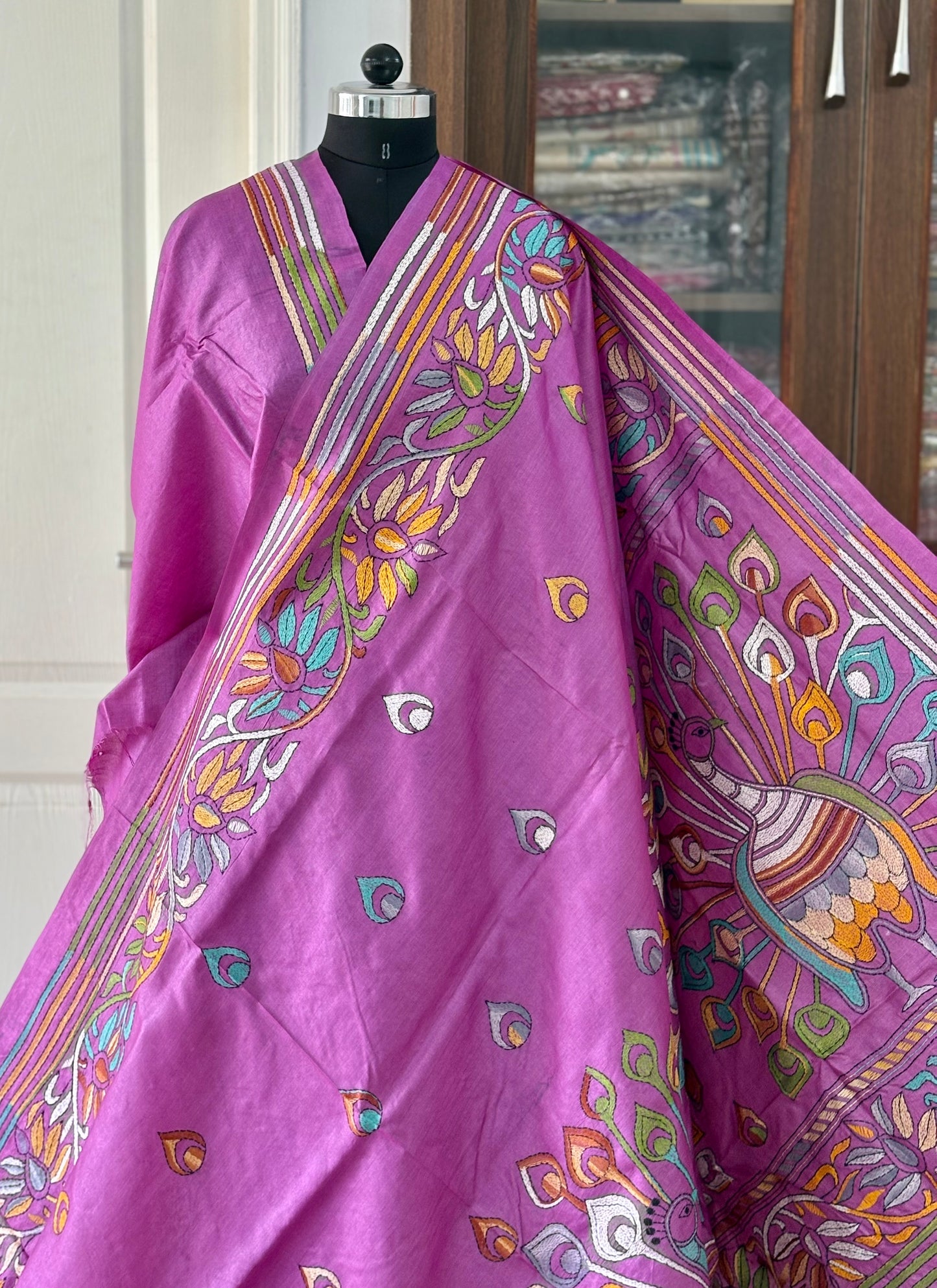 Kantha Hand Embroidered Pure Tussar Silk Saree