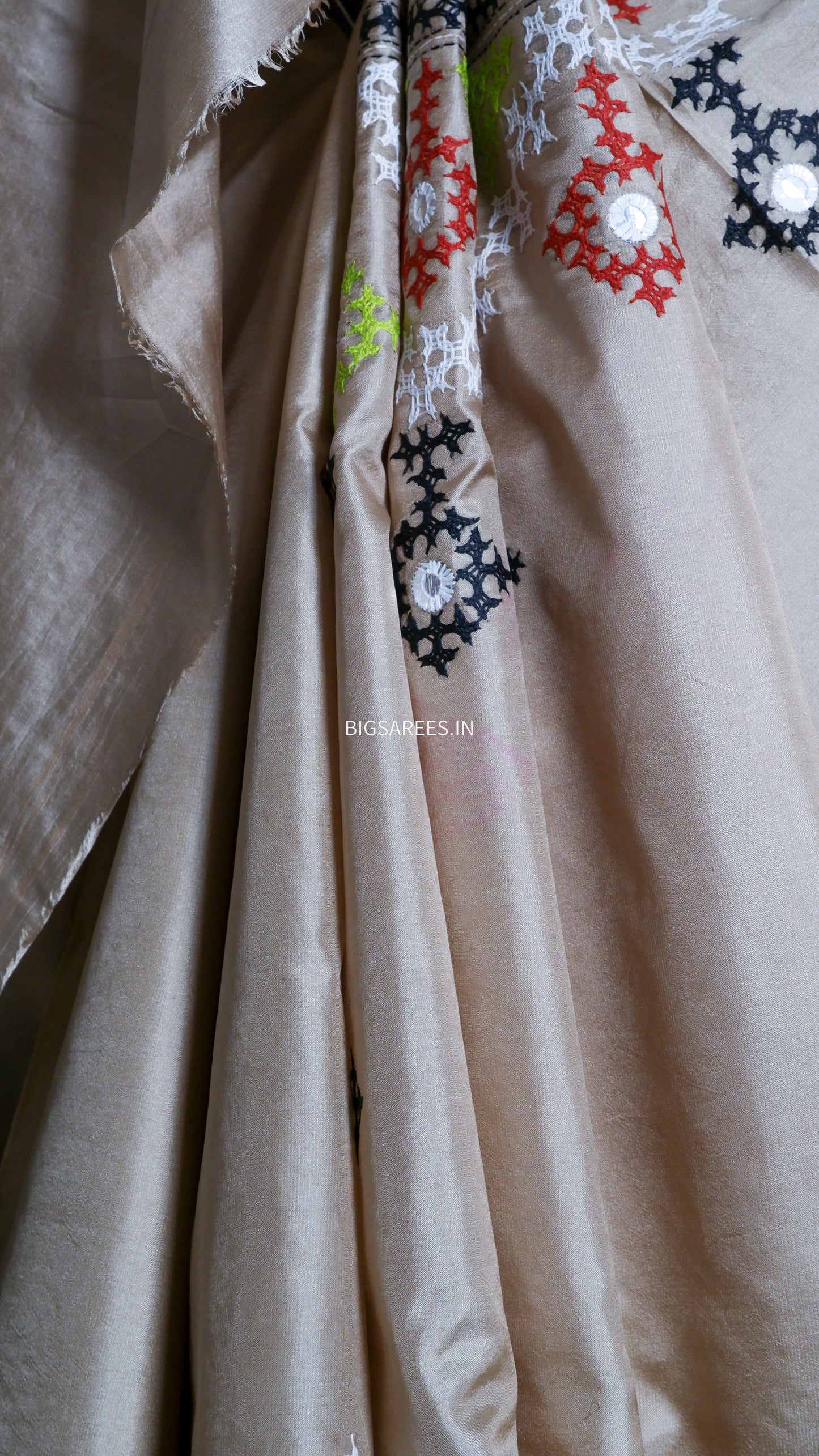 Kutch Hand Embroidered Pure Banglore Silk Saree