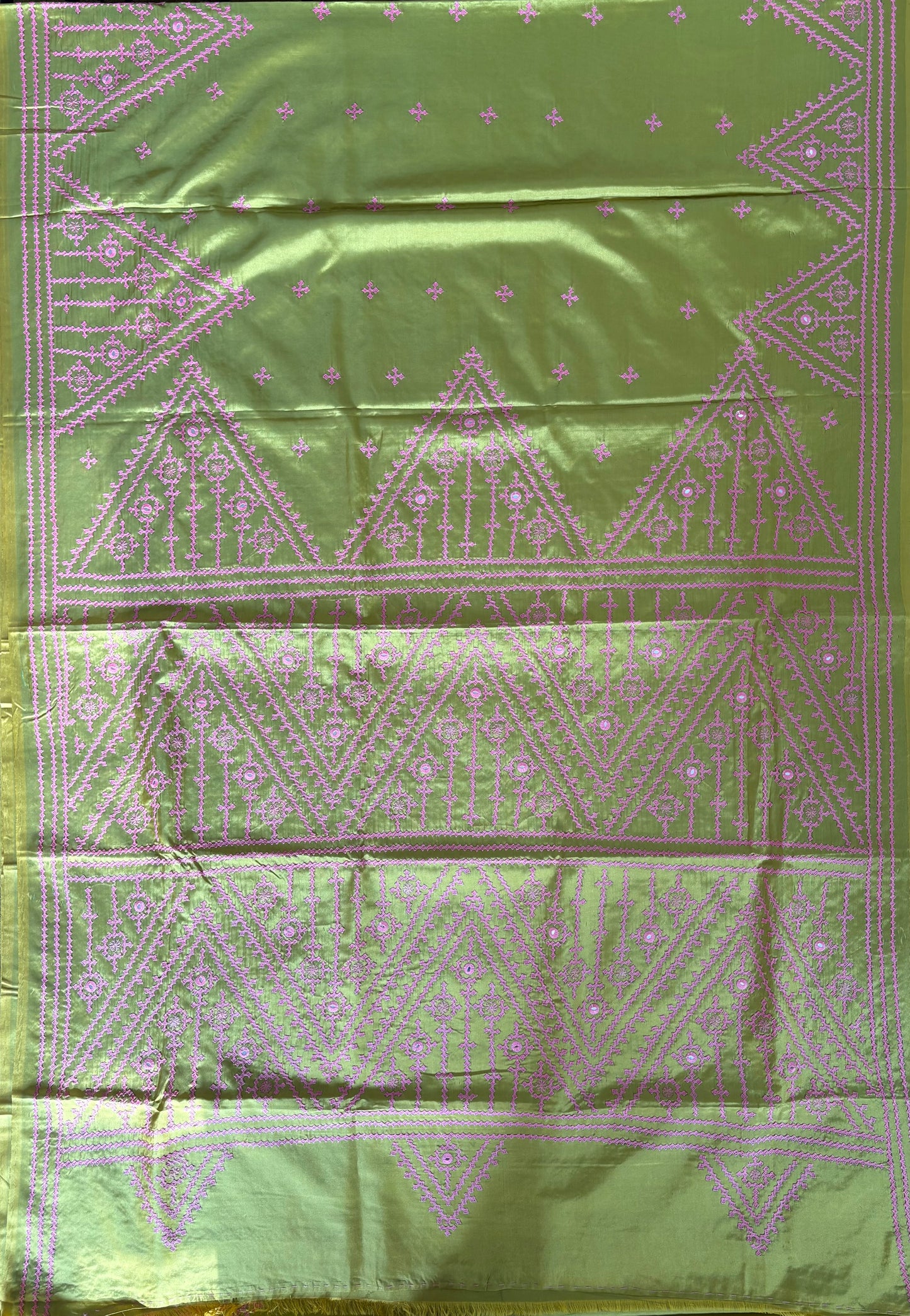 Gujrati Stitch/Kutch Hand Embroidered Art Silk Saree