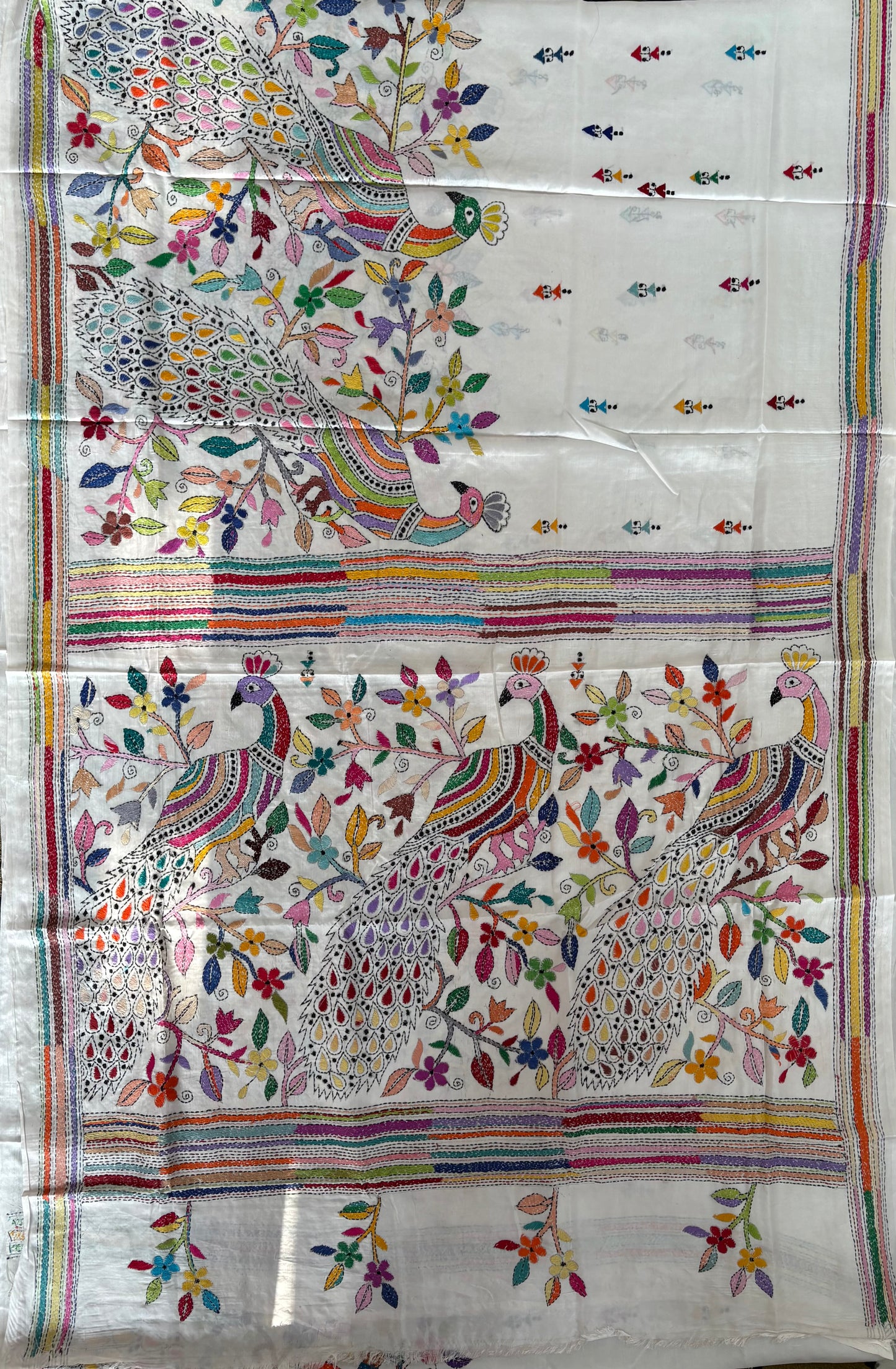 Kantha Hand Embroidered Blended Banglore Silk/Art Silk Saree With Blouse