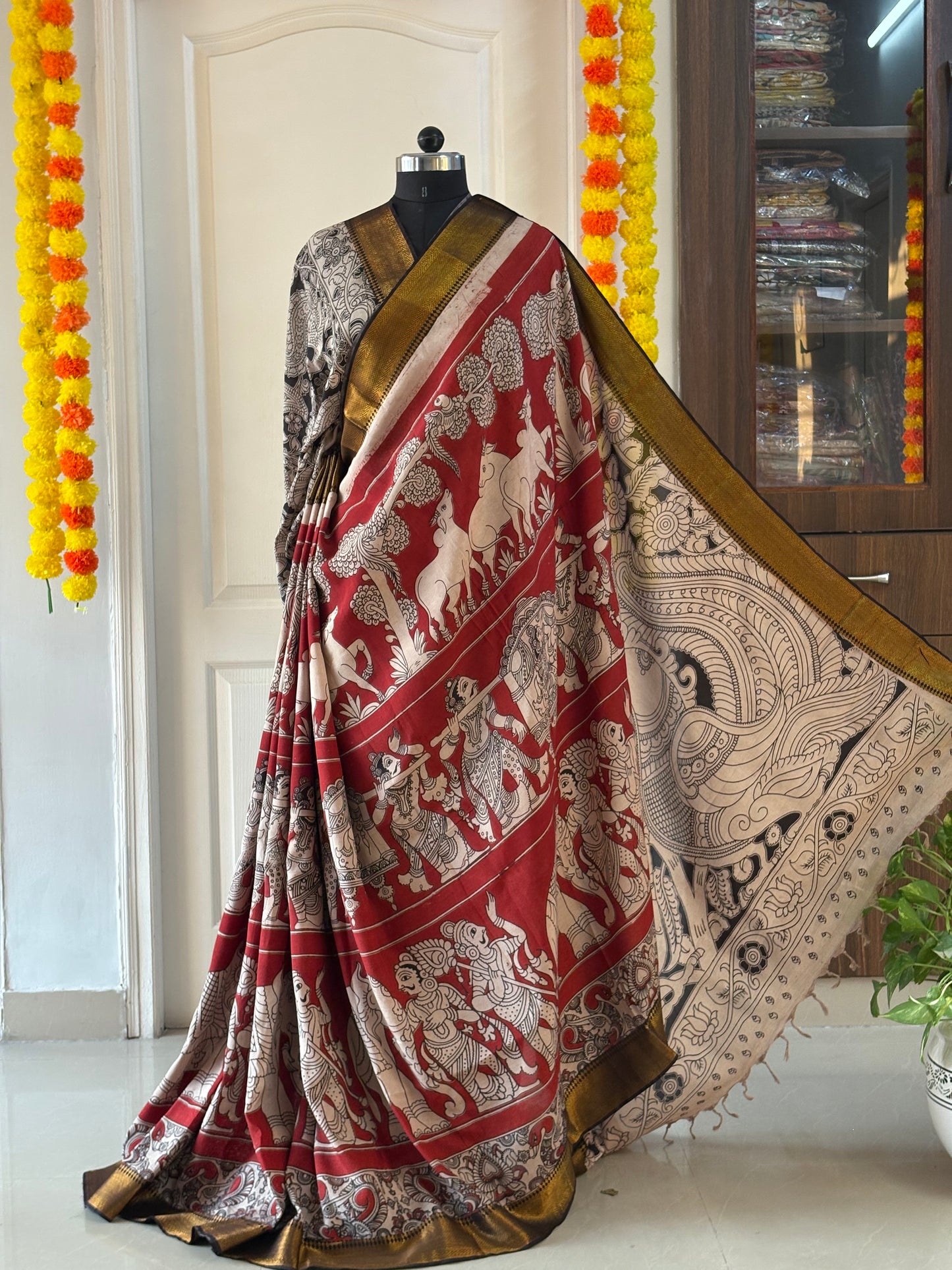 Printed Kalamkari Silk Saree with blouse