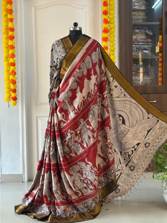 Printed Kalamkari Silk Saree with blouse