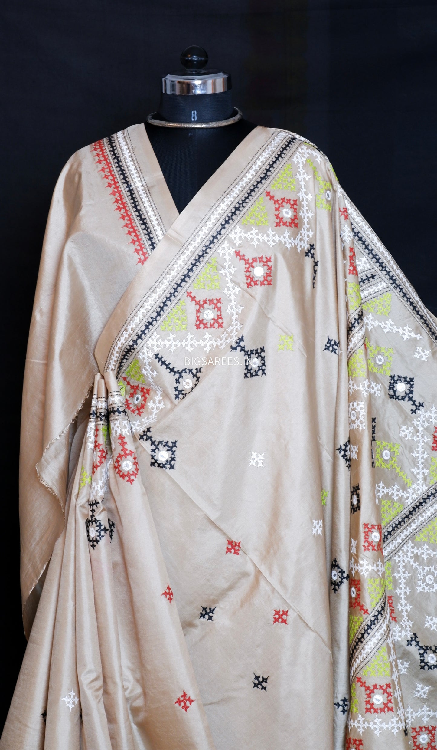 Kutch Hand Embroidered Pure Banglore Silk Saree