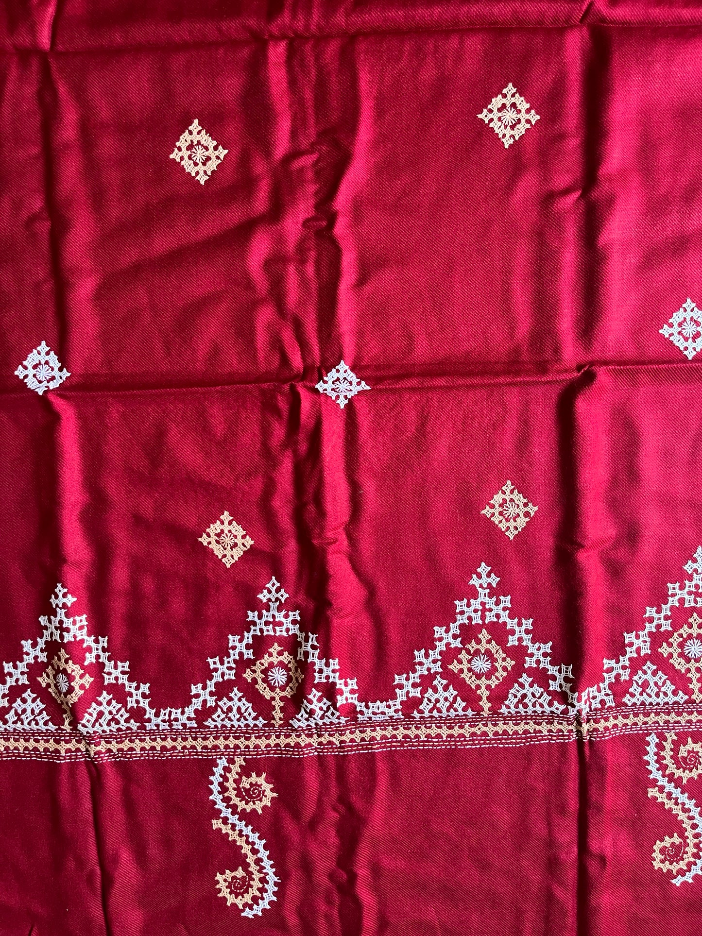 Gujrati Stitch Hand Embroidered Woollen Warm Shawl (maroon)