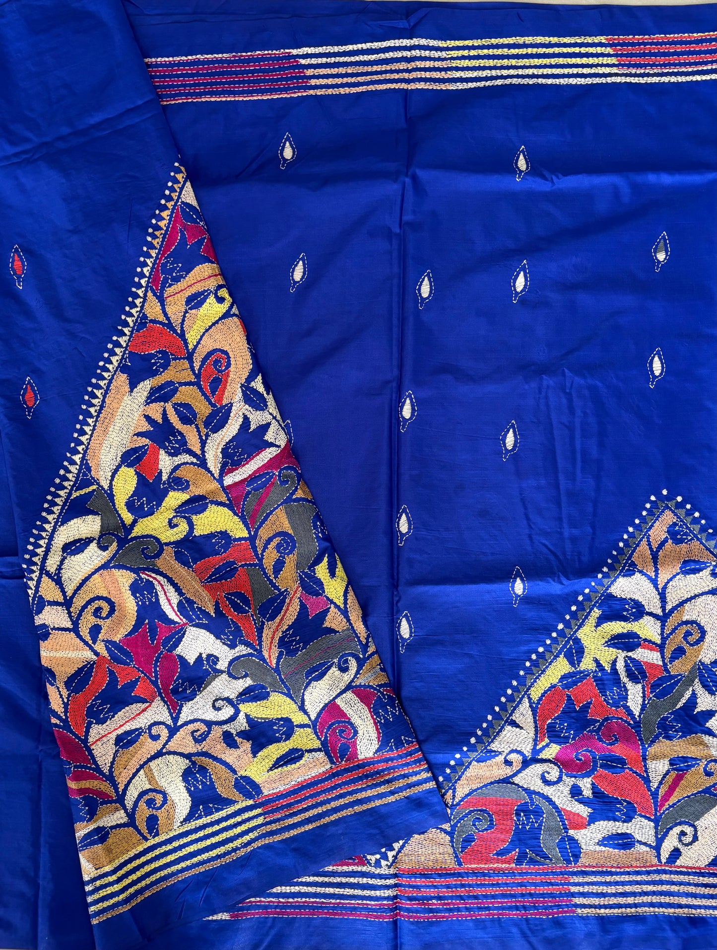 Hand work reverse Kantha Stitch Saree in Art Silk