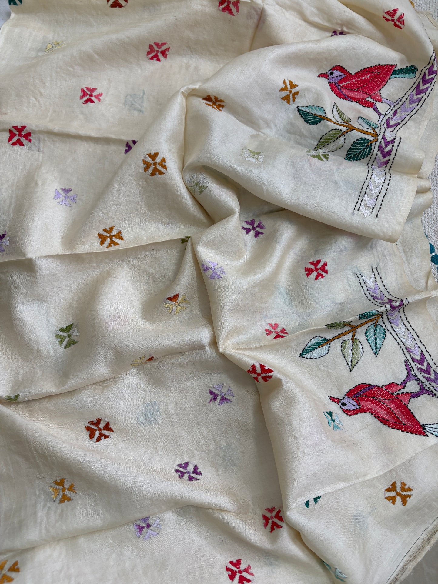 Kantha Stitch Pure Silk Blouse Piece