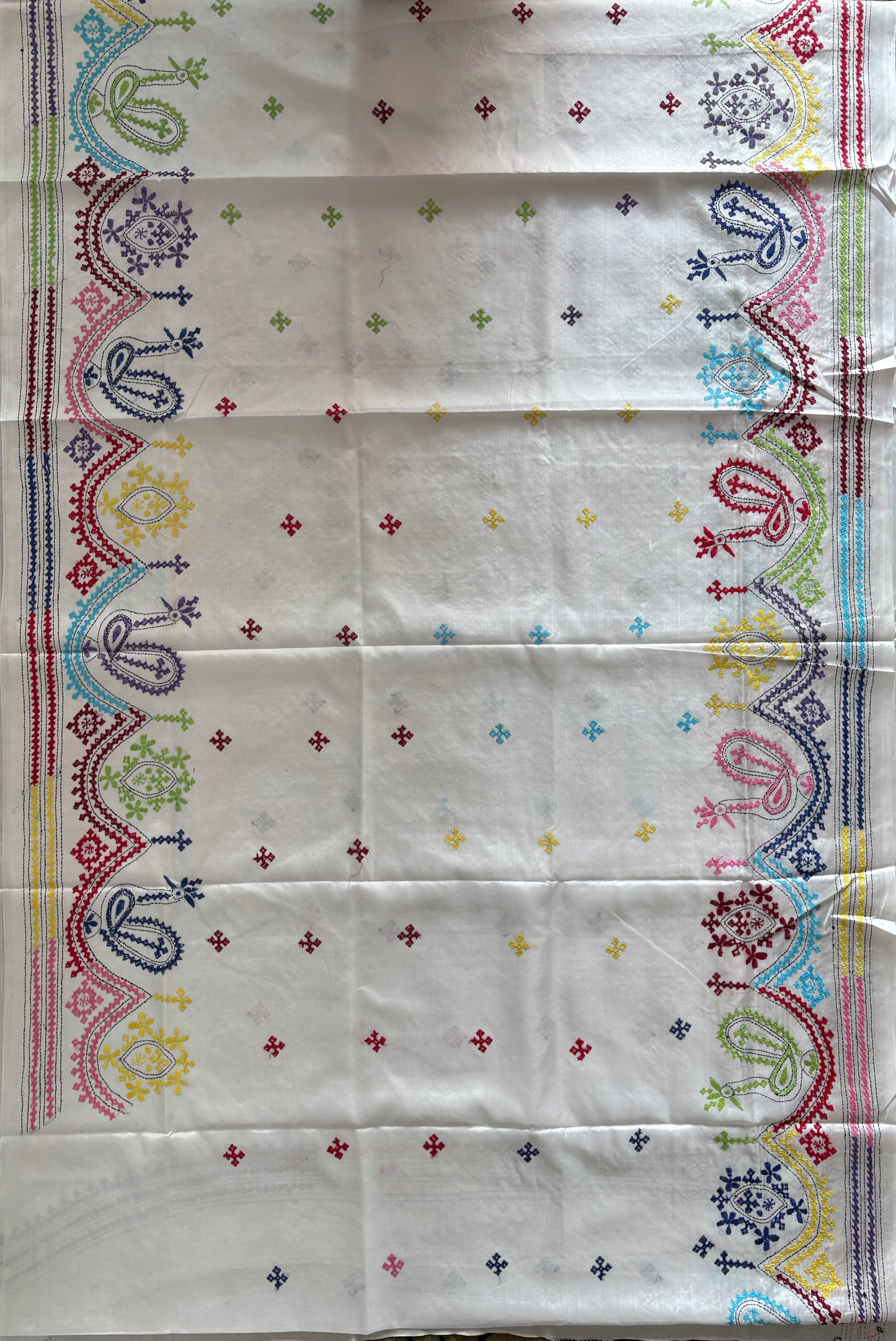 Gujrati Stitch/Kutch Hand Embroidered Art Silk Saree