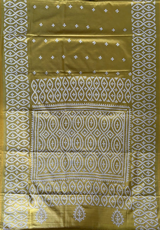 Gujrati Stitch/Kutch Hand Embroidered Art Silk Saree