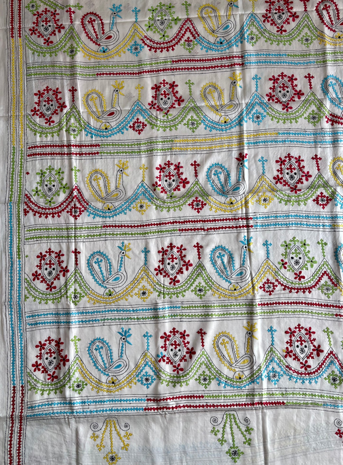 Gujrati Stitch/Kutch Hand Embroidered Art Silk Saree