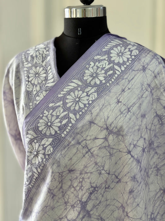 Hand Embroidered Kantha Stitch Saree in Artificial Silk