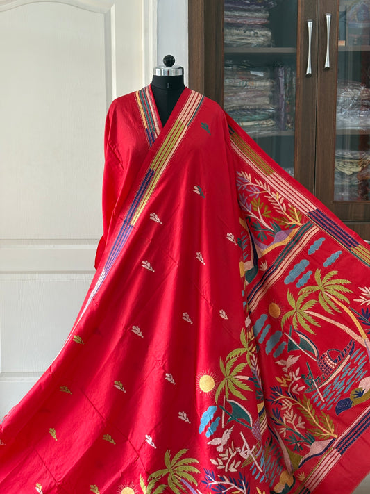 Kantha Stitch Pure Silk Saree