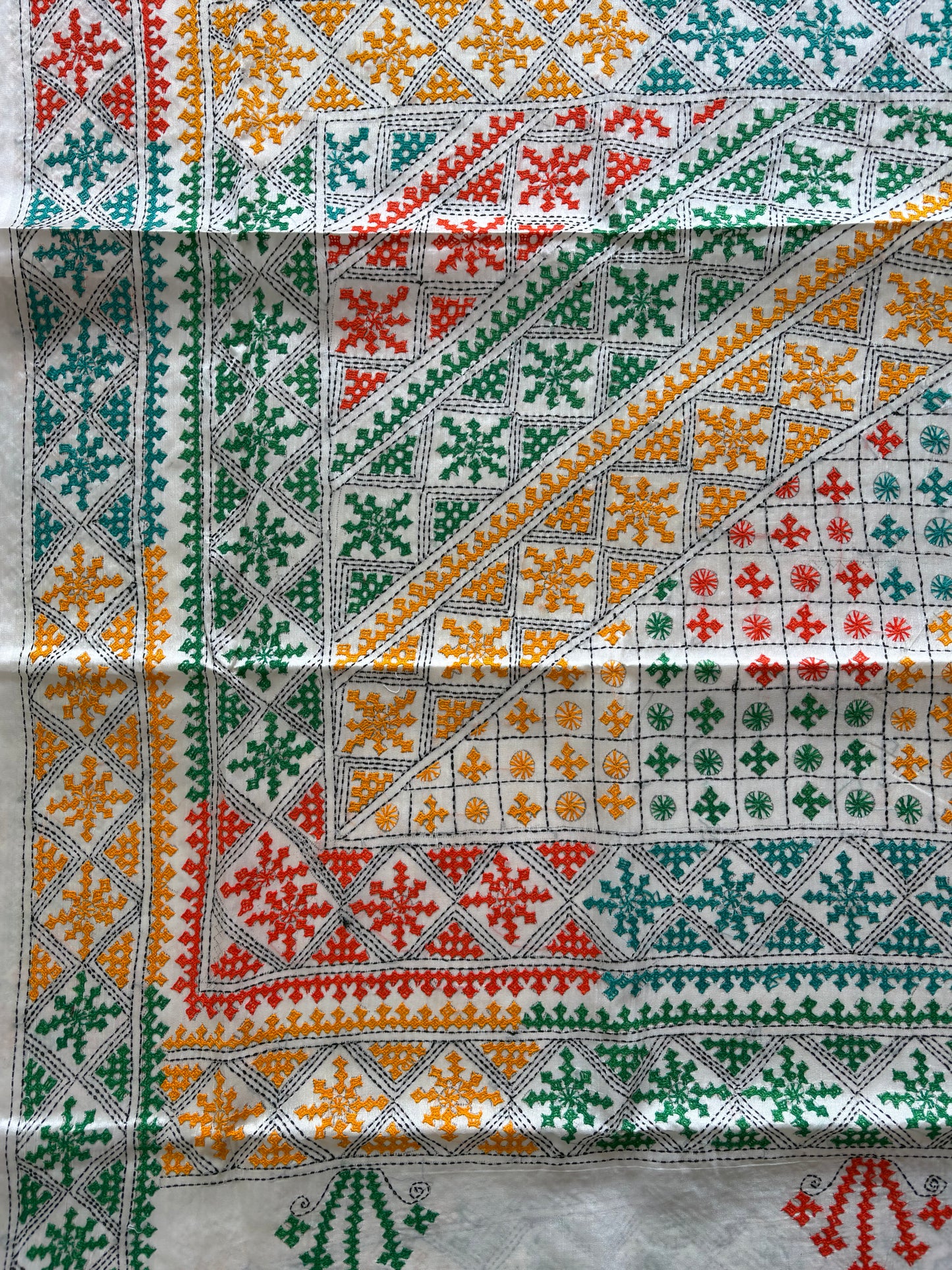 Gujrati Stitch/Kutch Hand Embroidered Art Silk Saree