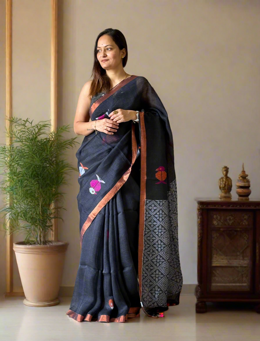 Linen By Linen Handloom Saree (Handloom Marked)