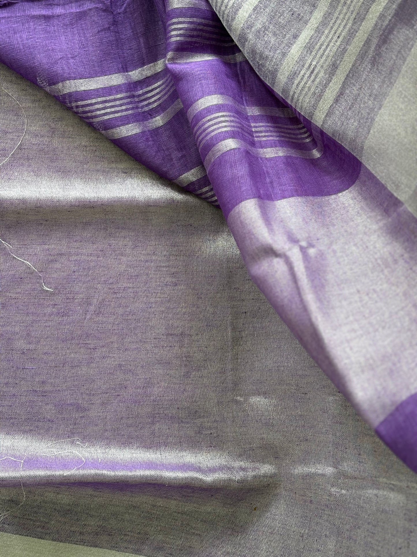 Lavender silver pure Linen By Linen Saree With running Blouse