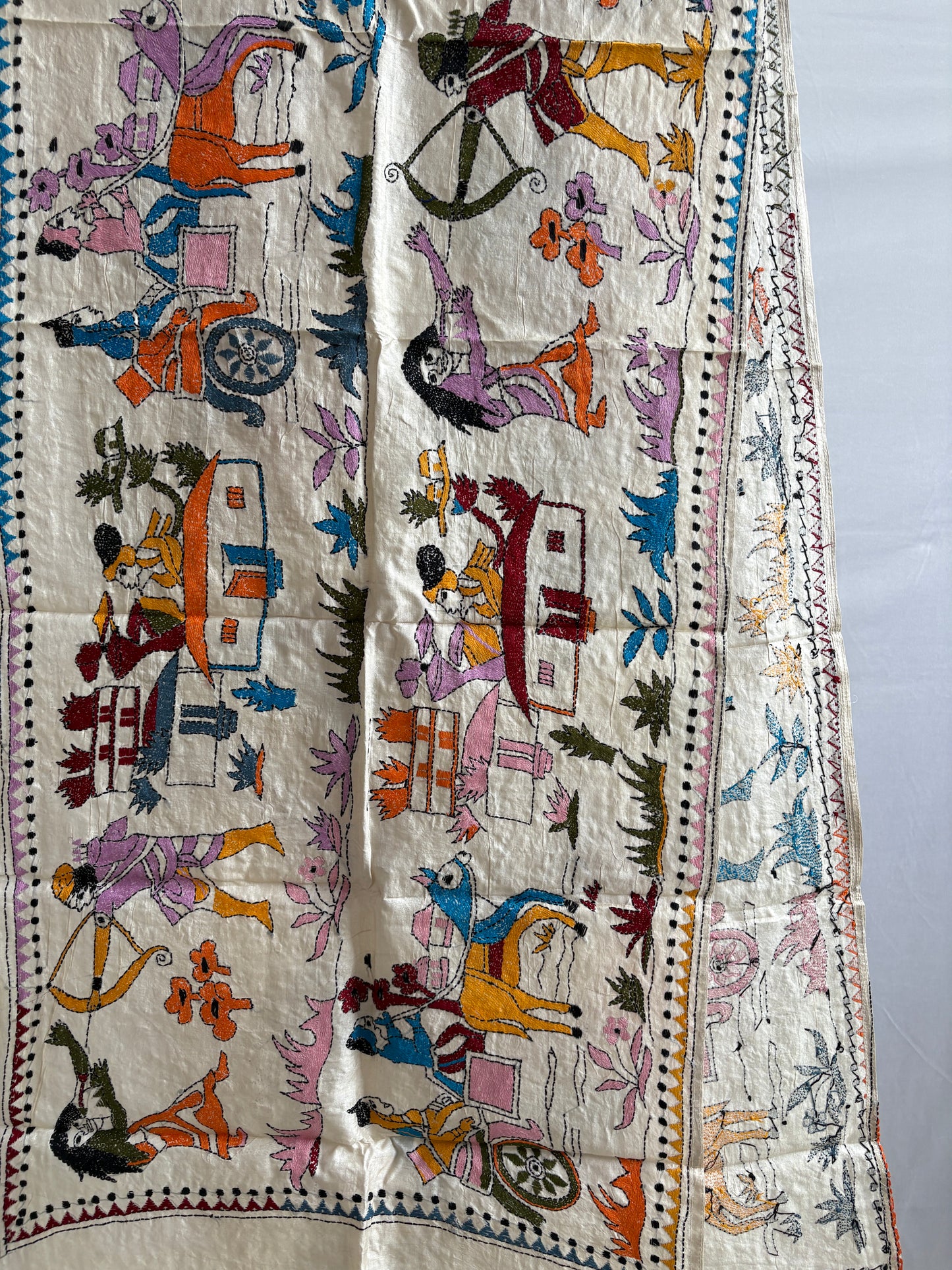 Kantha Pure Tassar Silk Stole | Off white | 22" |