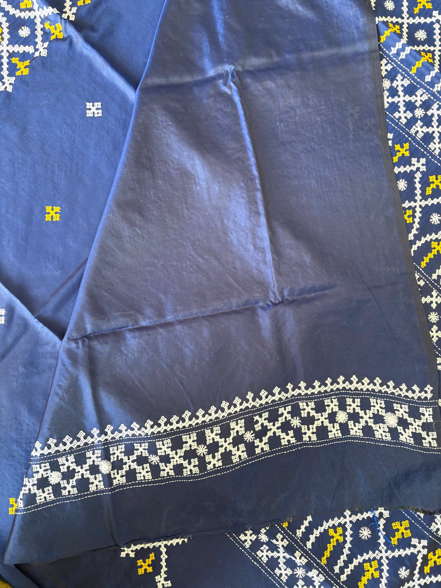 Gujrati Stitch/Kutch Hand Embroidered Art Silk Saree