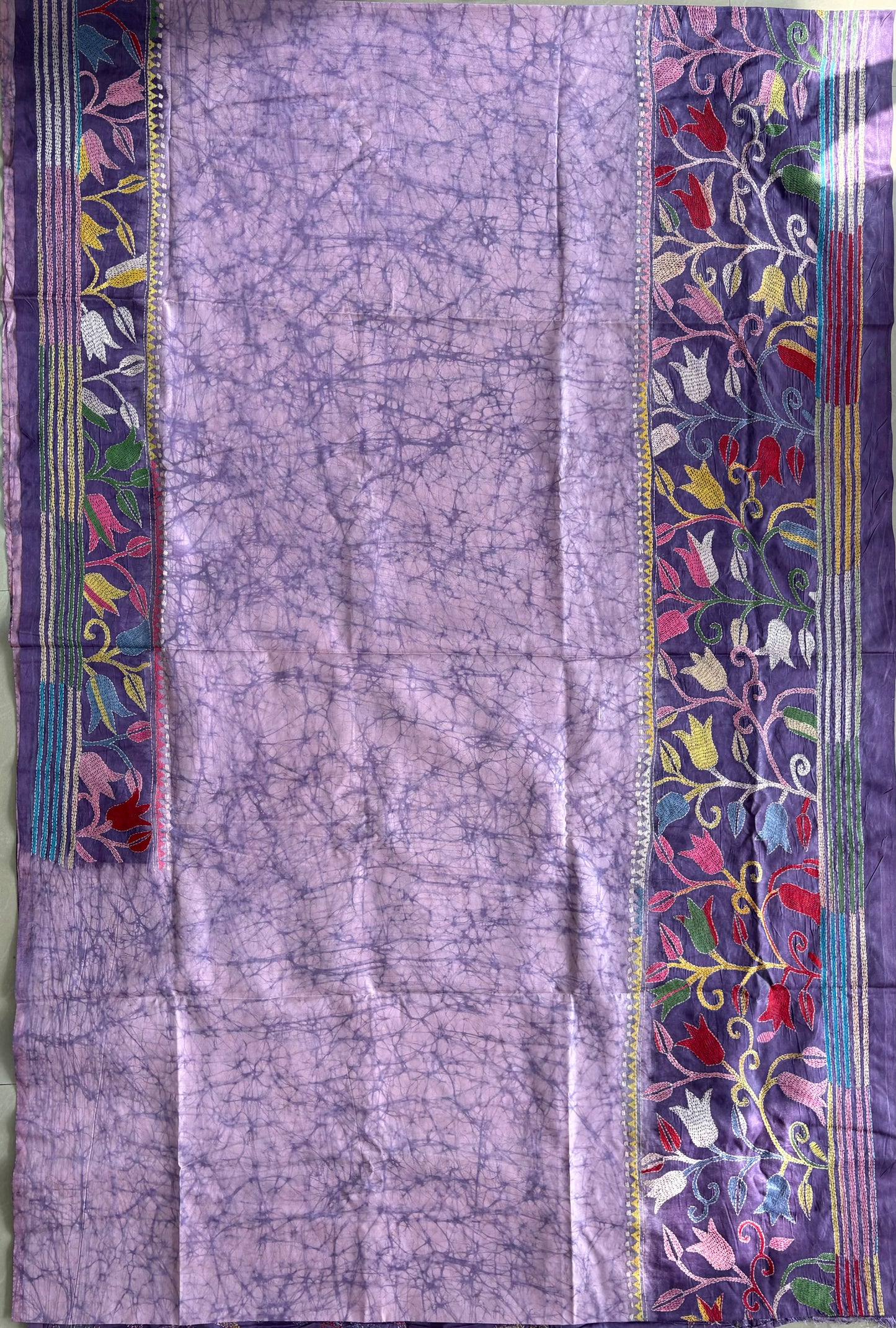 Kantha Hand Embroidered Blended Banglore Silk/Art Silk Saree With Blouse