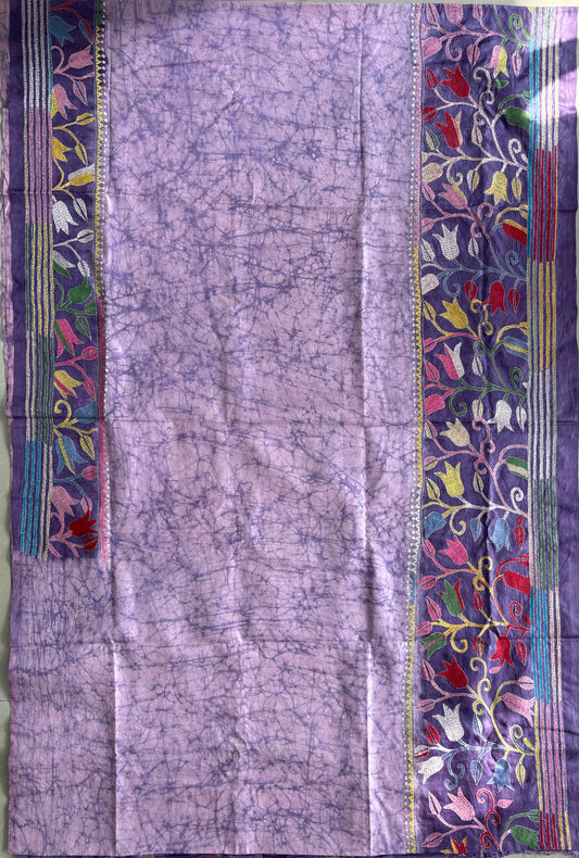 Kantha - Stitch Hand Embroidered Saree | Blended Bangalore Silk / Art Silk | Violet