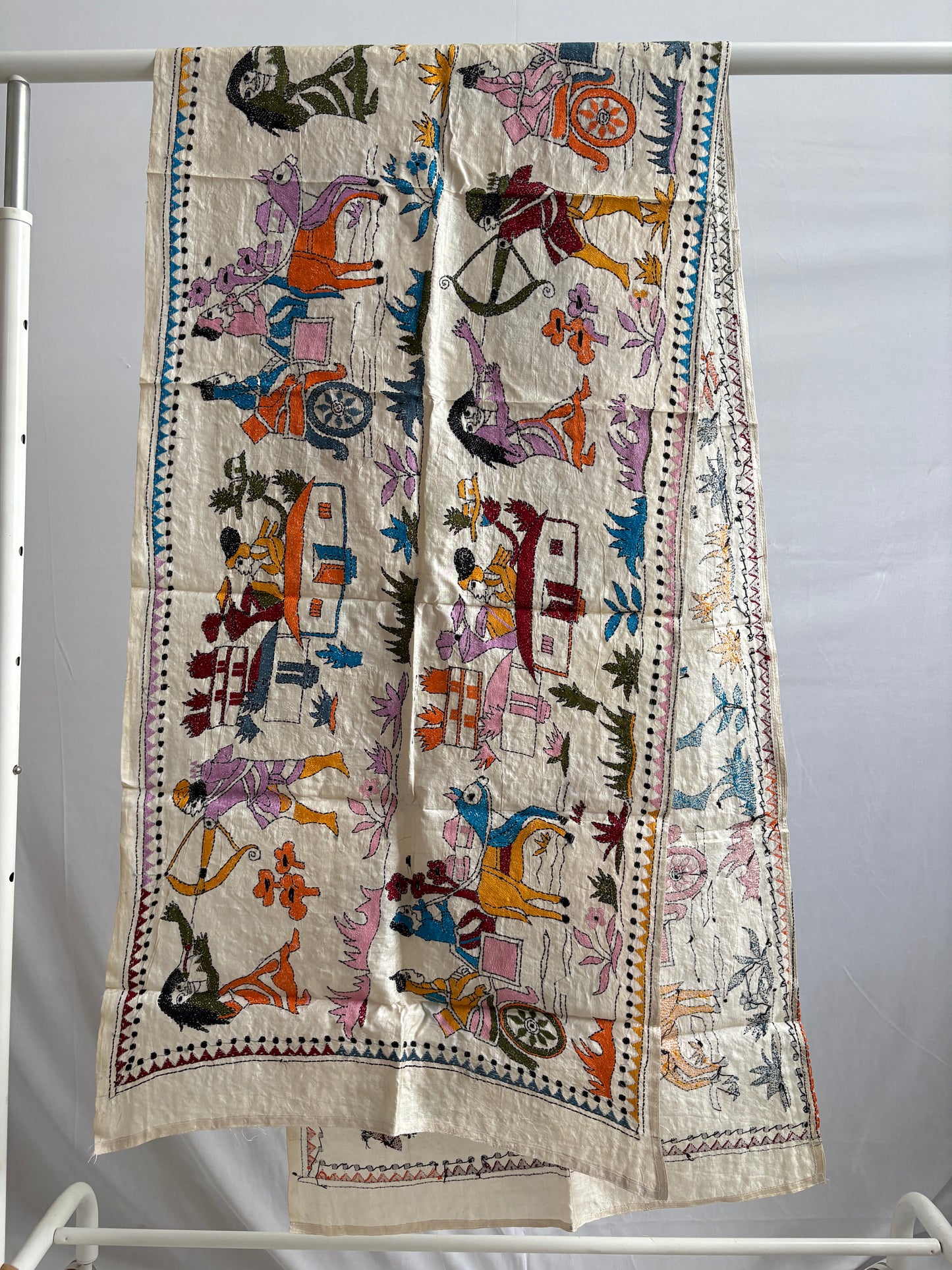 Kantha Pure Tassar Silk Stole | Off white | 22" |