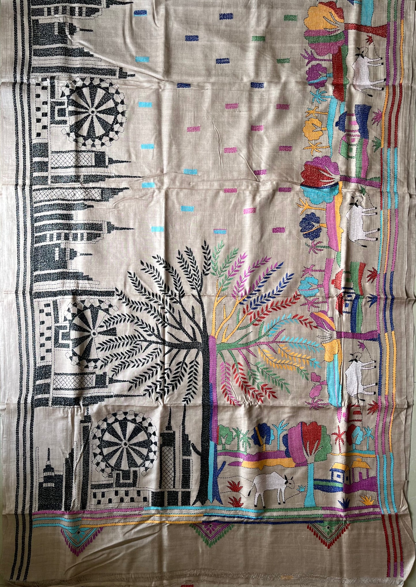 Kantha Stitch Hand Embroidered Pure Gachi by Gachi Tussar Silk Saree (Silk Marked)