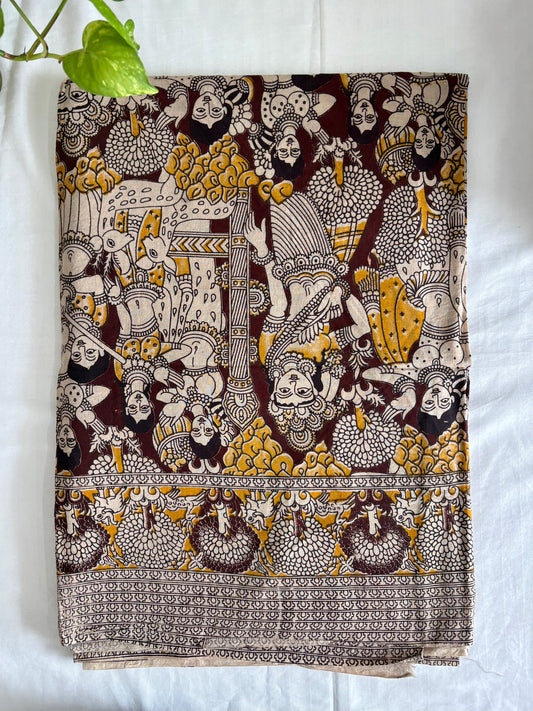 Kalamkari printed malmal cotton Saree with blouse