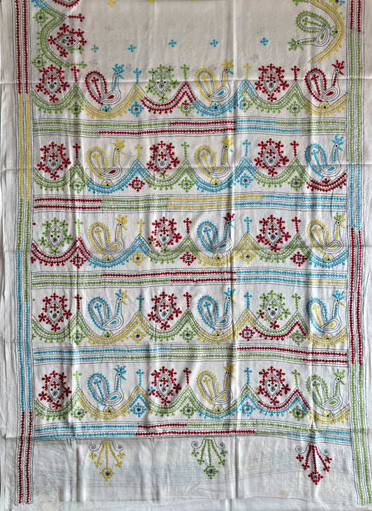 Gujrati Stitch/Kutch Hand Embroidered Art Silk Saree