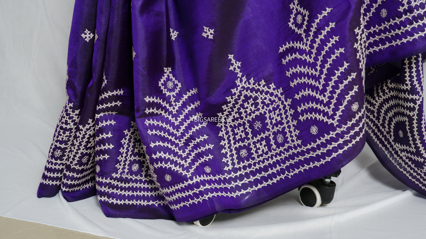Kutch Hand Embroidered Pure Banglore Silk Saree