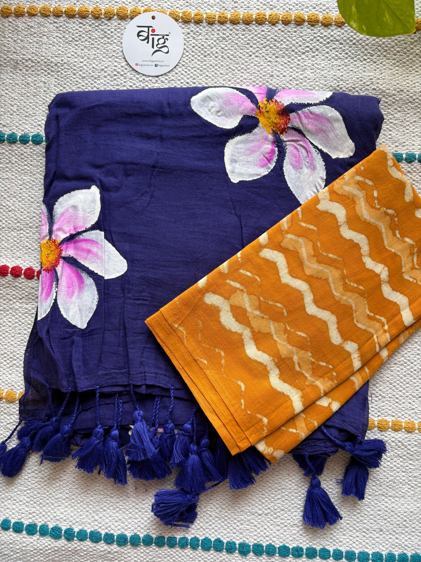 Hand Painted Mul Cotton Saree with Blouse | blue
