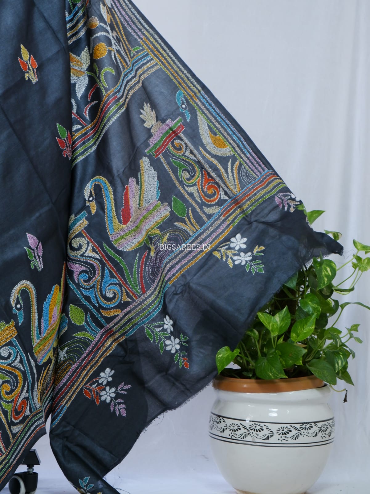 Kantha Hand Embroidered Pure Tussar Silk Saree